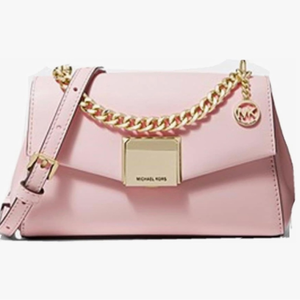 Michael Kors Leather Pink Lita Crossbody Handbag, Gold Hardware